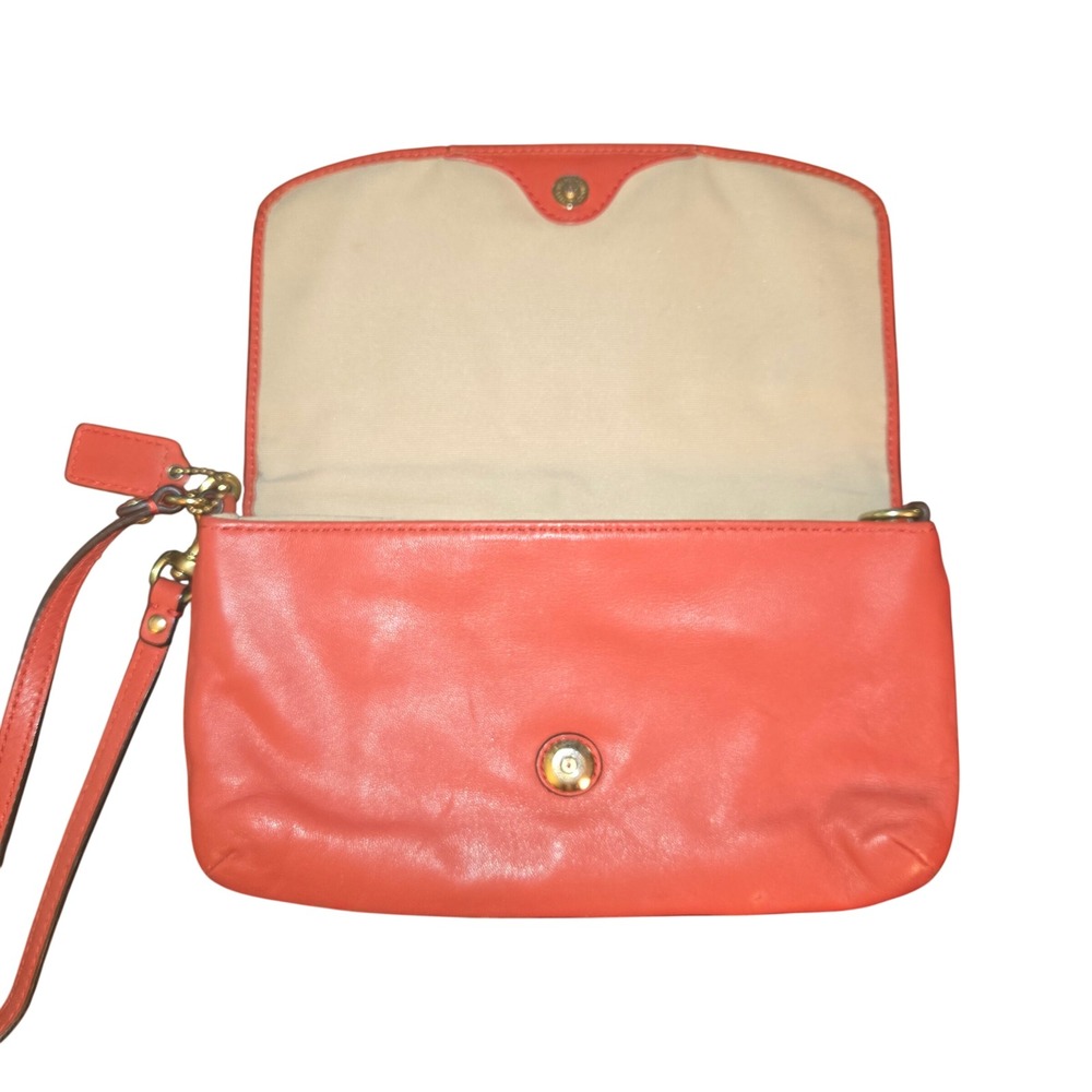 Coach Wristlet Wallet Womens Coral Convertible Leather Fold Over Flap Closed - Picture 10 of 14